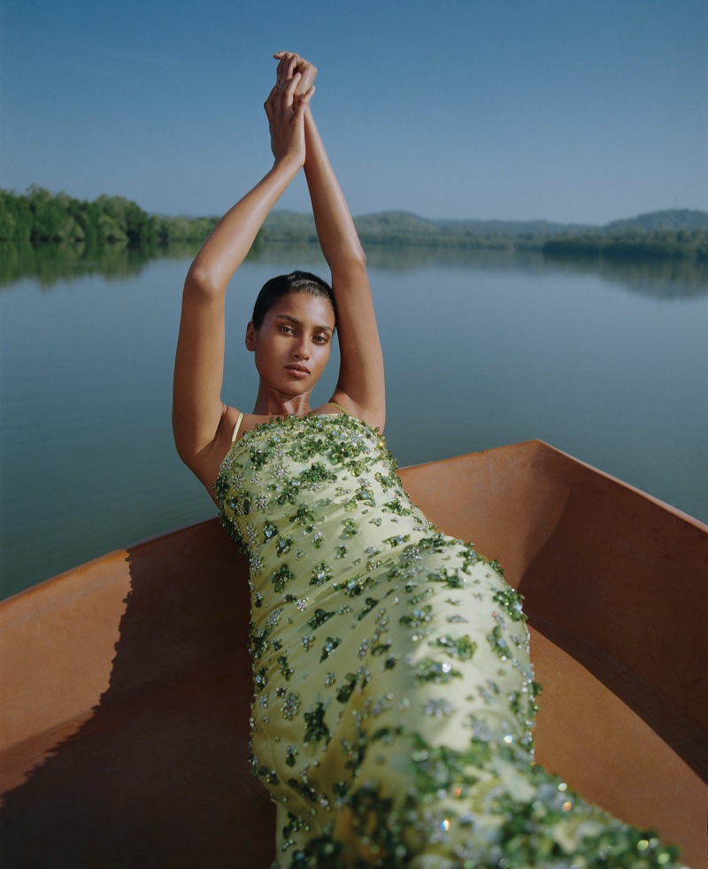 Imaan Hammam Green Miu Miu Dress