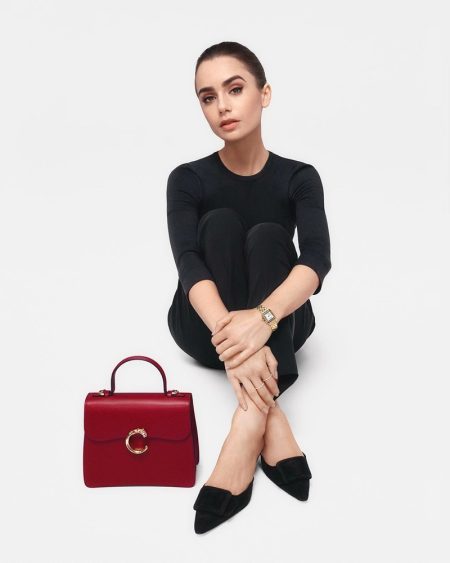 Lily Collins Charms With Panthère de Cartier Bag Lily Collins Audrey Hepburn Outfit Cartier