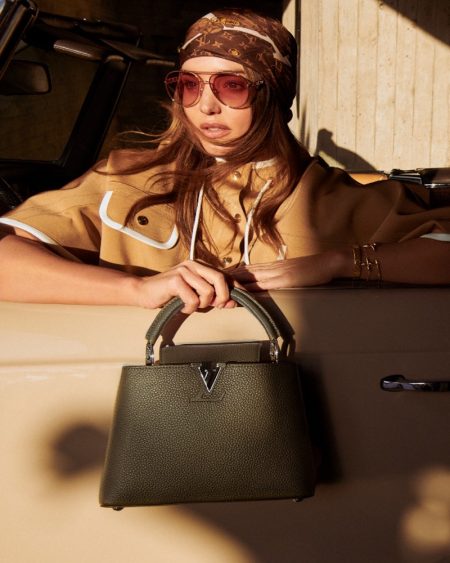 Miranda Kerr Channels 70s Style With Louis Vuitton Capucines Bag Miranda Kerr Louis Vuitton Capucines Bag Khaki