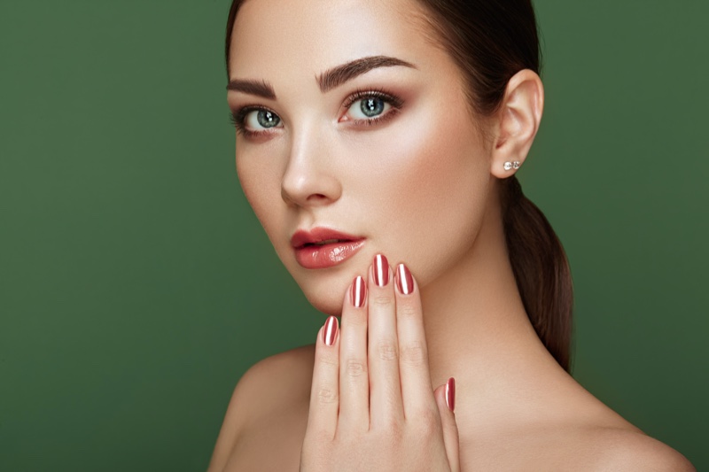 Model Pink Lipstick Nails Manicure Beauty