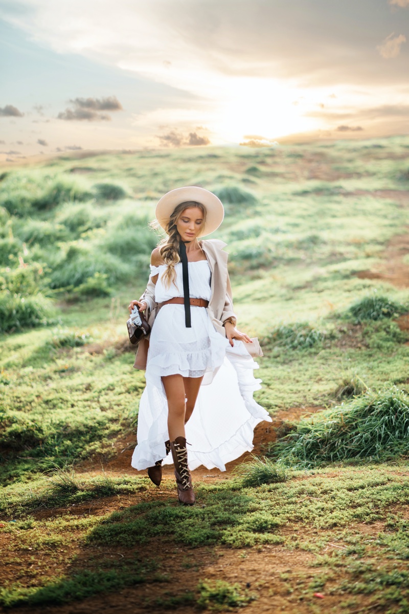 Outdoors Woman Boho White Dress Hat