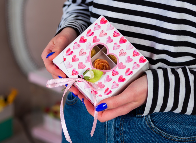 Woman Holding Rose Box Chocolates