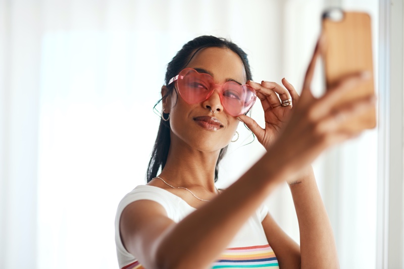 Woman Selfie Heart Shaped Sunglasses