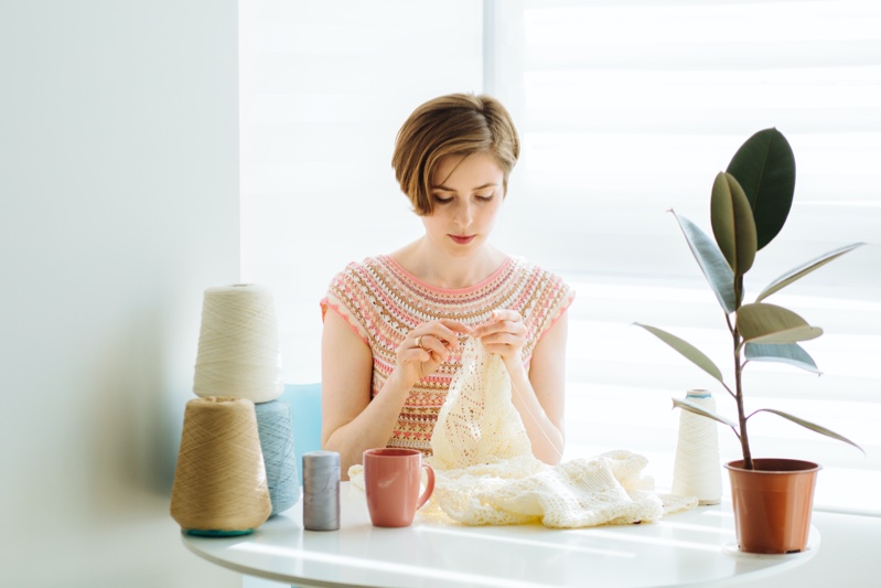 Young Woman Knitting Crochet Handmade