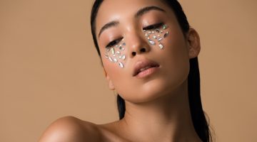 Asian Model Rhinestone Gem Face Makeup