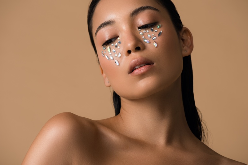 Asian Model Rhinestone Gem Face Makeup