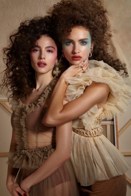 Exclusive: Sophia Rose & Gabriella Laws by Gail Hadani in 'Atelier de Roses' Sophia wears Top & Skirt Noir Kei Ninomiya and Earrings Alexis Bittar. Gabriella wears Top Zimmermann, Skirt Gucci, and Earrings Jennifer Fisher. Photo: Gail Hadani