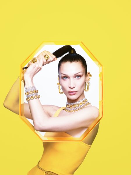 Bella Hadid Turns Up the Shine Factor for Swarovski Campaign Bella Hadid Yellow Jewelry