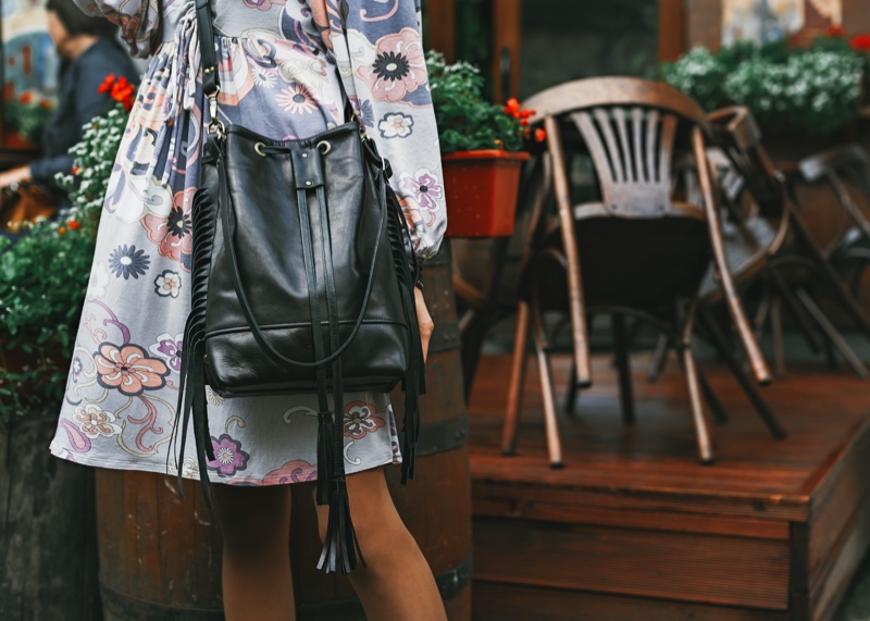 Black Bucket Bag Fringed Tassel