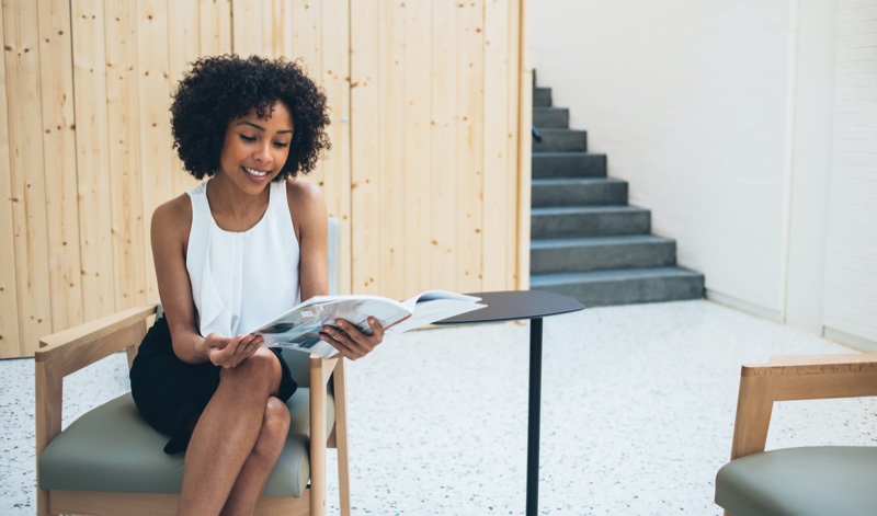 Black Woman Reading Magazine Happy