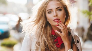 Blonde Woman Sun Outside Beauty Red Nails Manicure Watch
