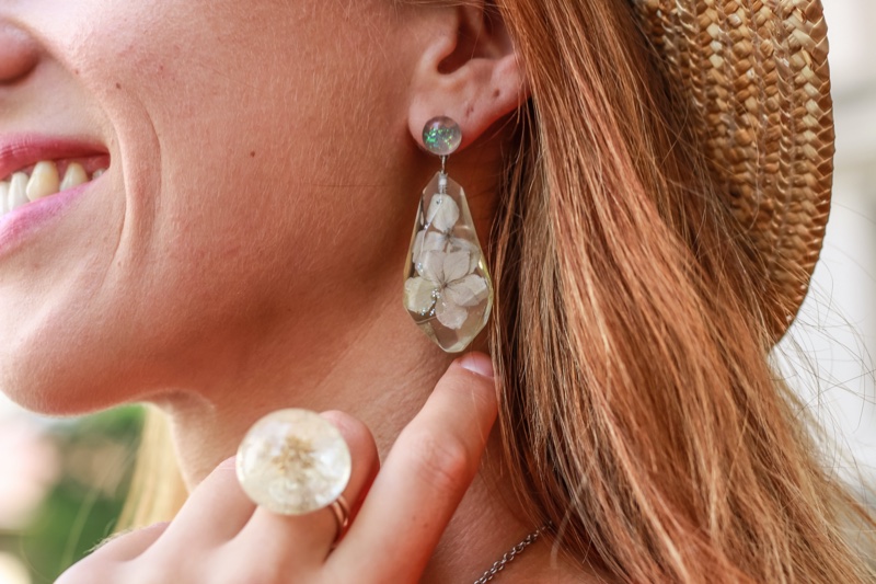 Closeup Woman DIY Resin Jewelry Earring Ring