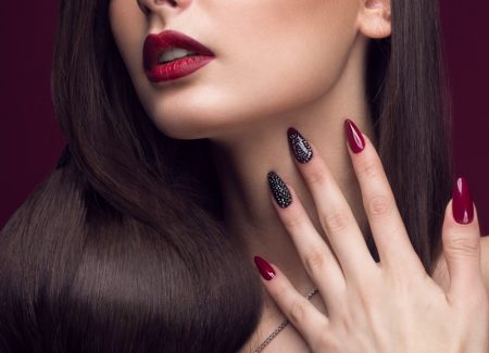 Cropped Model Red Glitter Nails Beauty