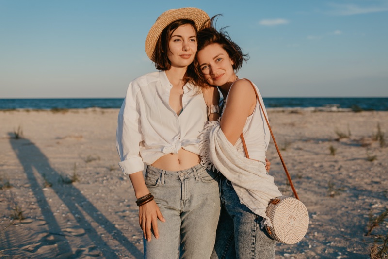 Girlfriends Romantic Couple Date Beach Jeans