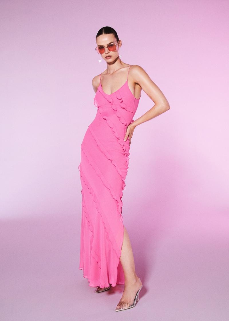 Mango Pink Ruffled Maxi Dress
