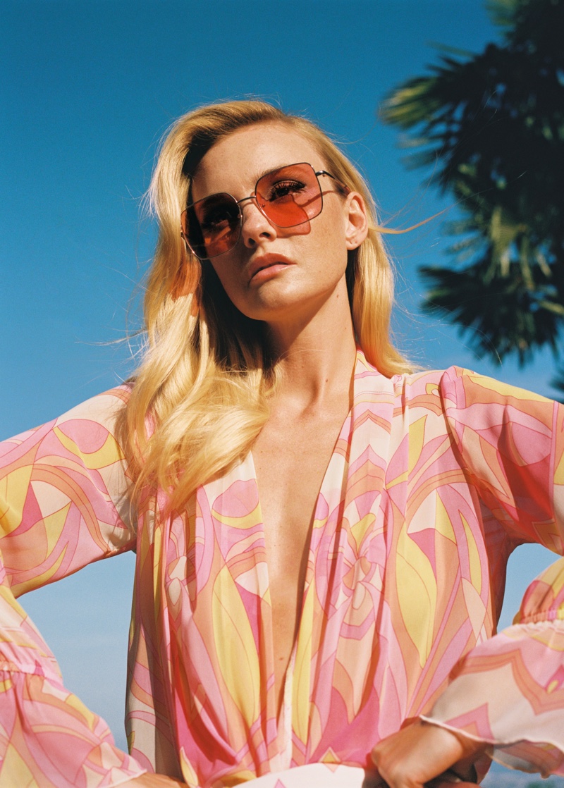Mango Pink Printed Blouse Sunglasses