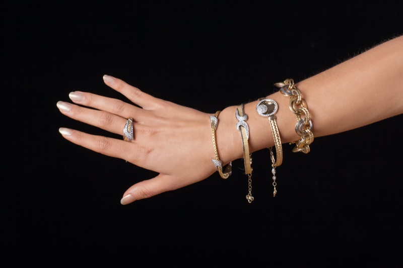 Model Arm Gold Silver Jewelry Bracelet Ring