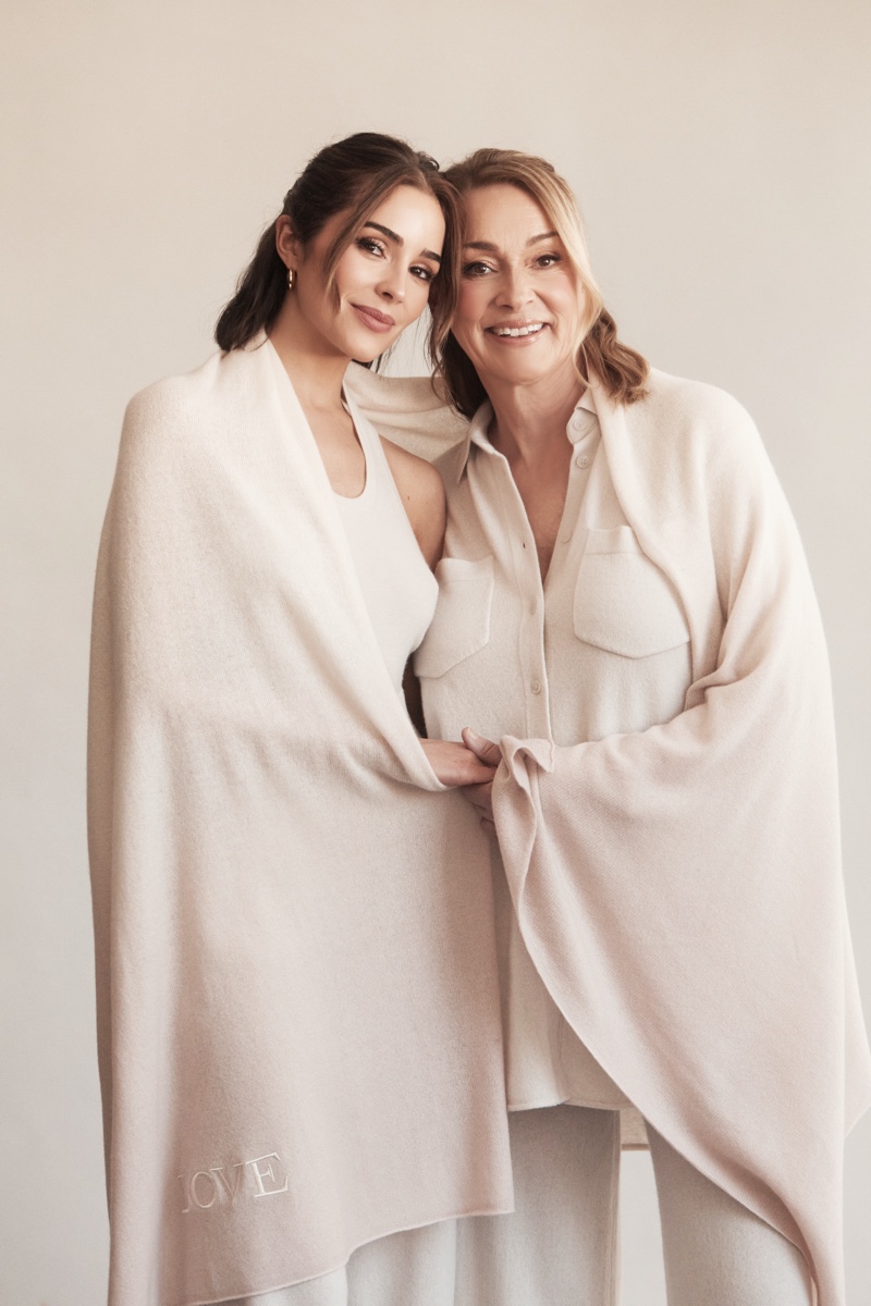 Olivia Culpo and mother Susan Curran model scarf in NAKEDCASHMERE LOVE 2022 campaign.