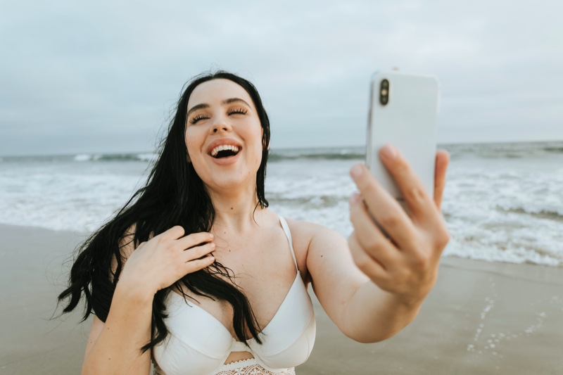 Plus Size Model Selfie Beach