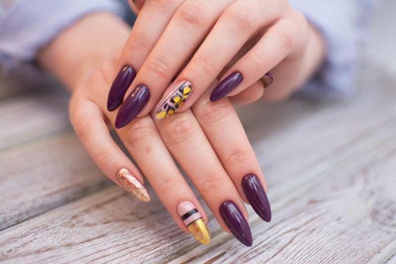 Purple Gold Nail Art Manicure