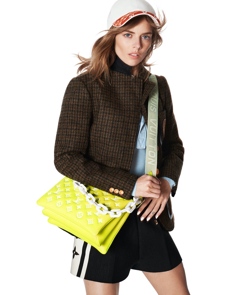 Samara Weaving Louis Vuitton Baseball Cap Neon Yellow Bag