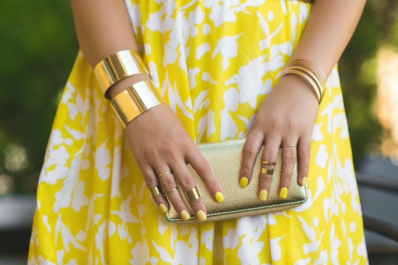 Woman Gold Bracelets Rings Yellow Nails