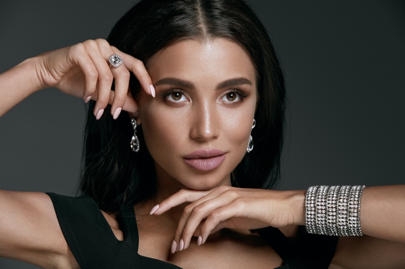 Woman Wearing Diamond Jewelry