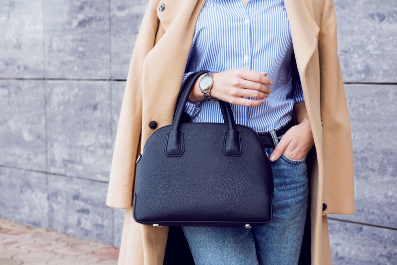 Woman with Purse Chic Look Coat
