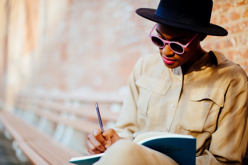 Black Woman Writing Notebook Pen Hat