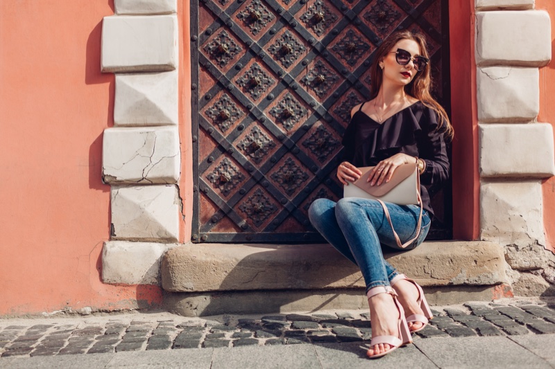 Casual Outfit Black Top Jeans Heels