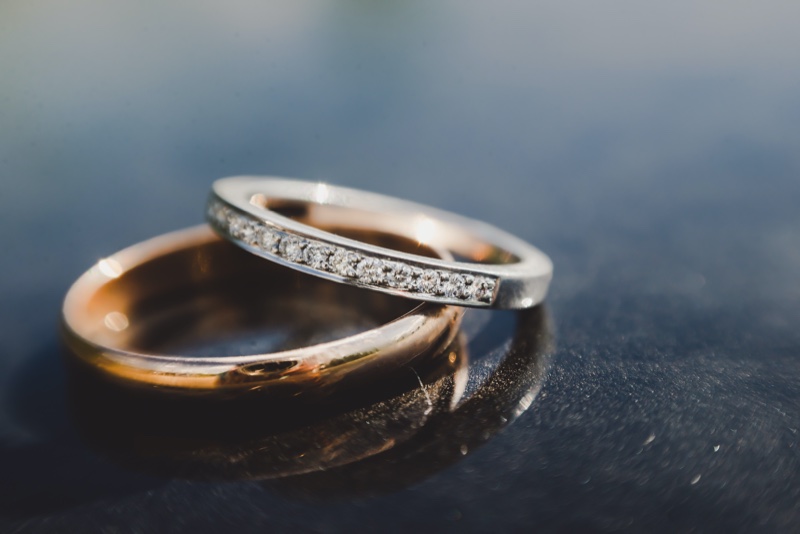 Closeup Gold Diamond Wedding Rings