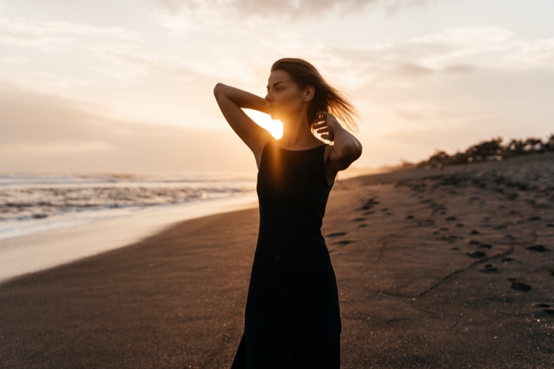 Model Beach Black Minimal Dress