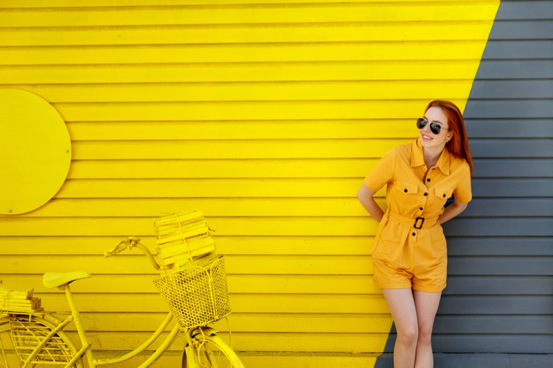 Redhead Model Yellow Top Shorts Summer