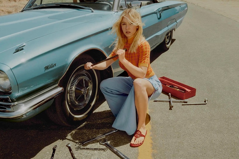 Sydney Sweeney Working Vintage Car