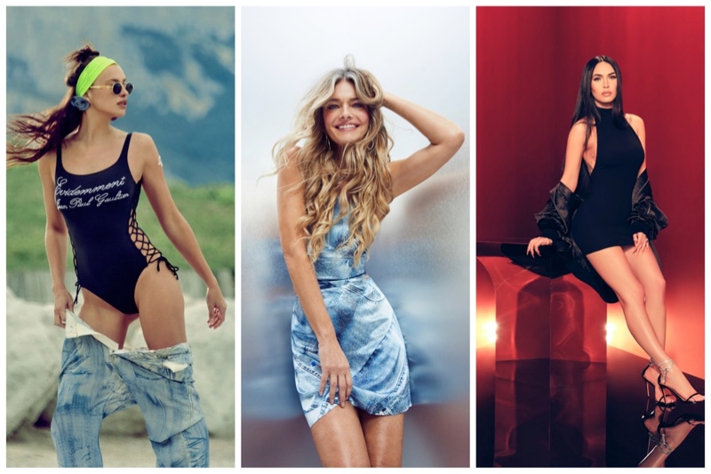 Week in Review: Irina Shayk for Jean Paul Gaultier summer 2022 campaign, Paulina Porizkova in Karen Millen Icons, and Megan Fox for Boohoo summer collaboration.