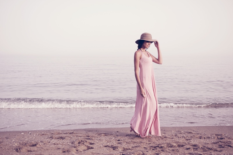 Woman Pink Sleeveless Maxi Dress Beach