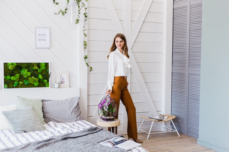 Woman Plants Room Stylish