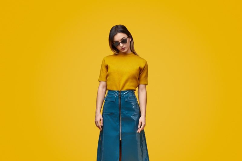 Yellow Top Jean Skirt Outfit