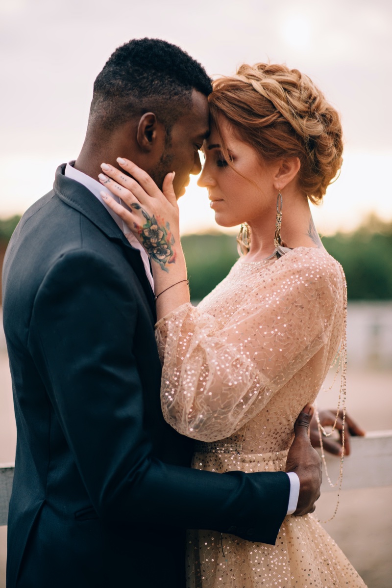 Black Man White Woman Romantic Photo Earrings