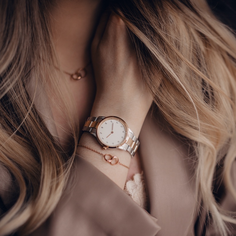 Cropped Woman Gold Watch Luxury Jewelry