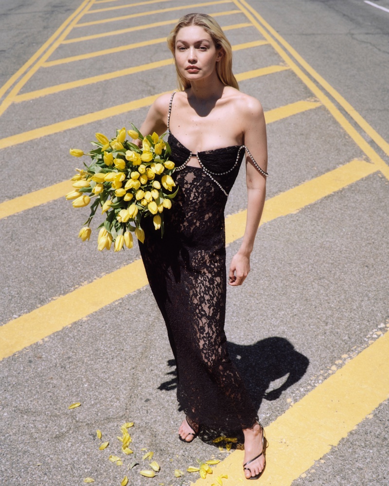 Gigi Hadid Black Lace Dress Self-Portrait