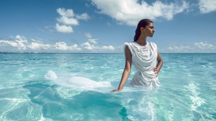 Maldives Fashion Model White Dress Ocean
