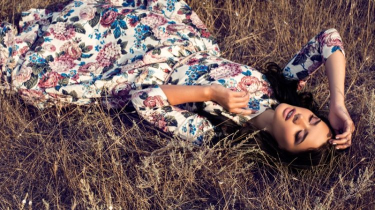 Model Floral Print Maxi Dress Outside