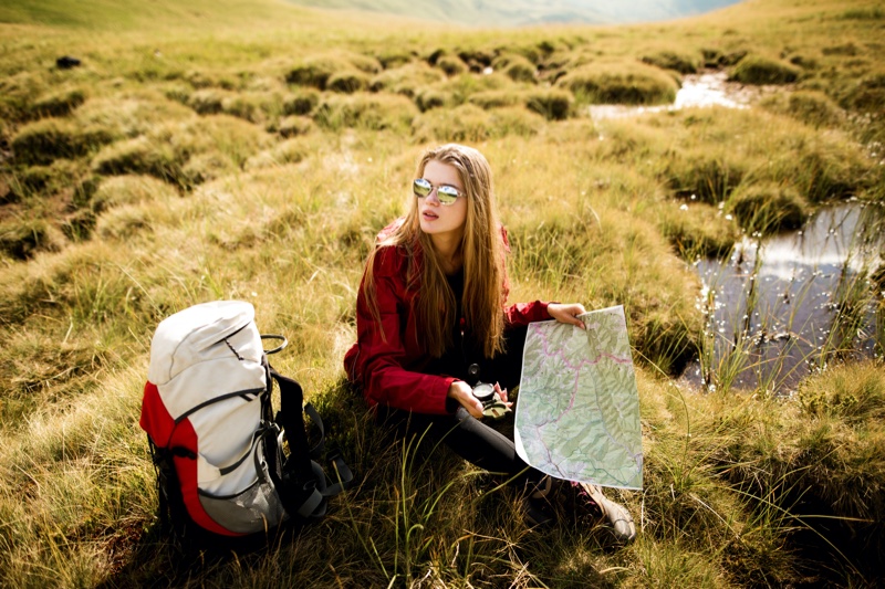 Model Red Jacket Outdoors Map Backpack Compass