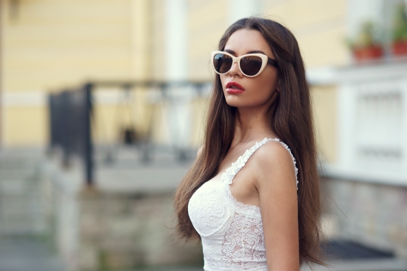 Model White Lingerie Top Sunglasses