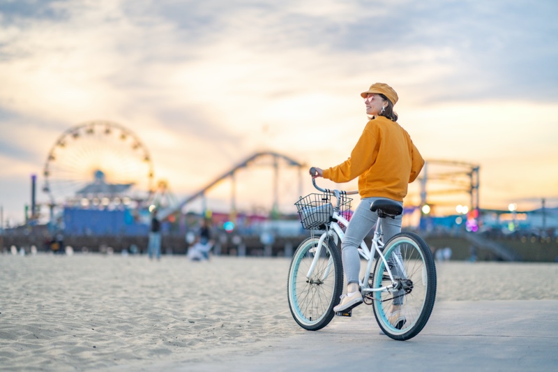 Model Yellow Sweater Bike Santa Monica California