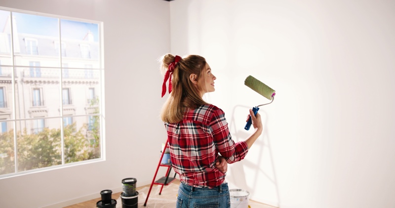 Plaid Shirt Woman Painting Room