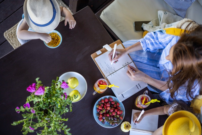 Planning Day Breakfast Woman Table Child