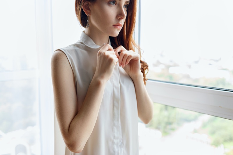 Redhead Button-Up White Blouse