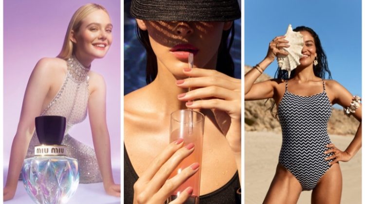 Week in Review: Elle Fanning for Miu Miu Twist Eau de Magnolia fragrance, Chanel Nail Polish summer 2022 collection, and Shanina Shaik for Seafolly Chase the Sun 2022 campaign.